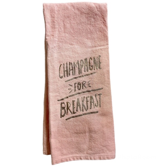 "Champagne for Breakfast" Pink/Gold Tea Towel - Picture 4 of 6